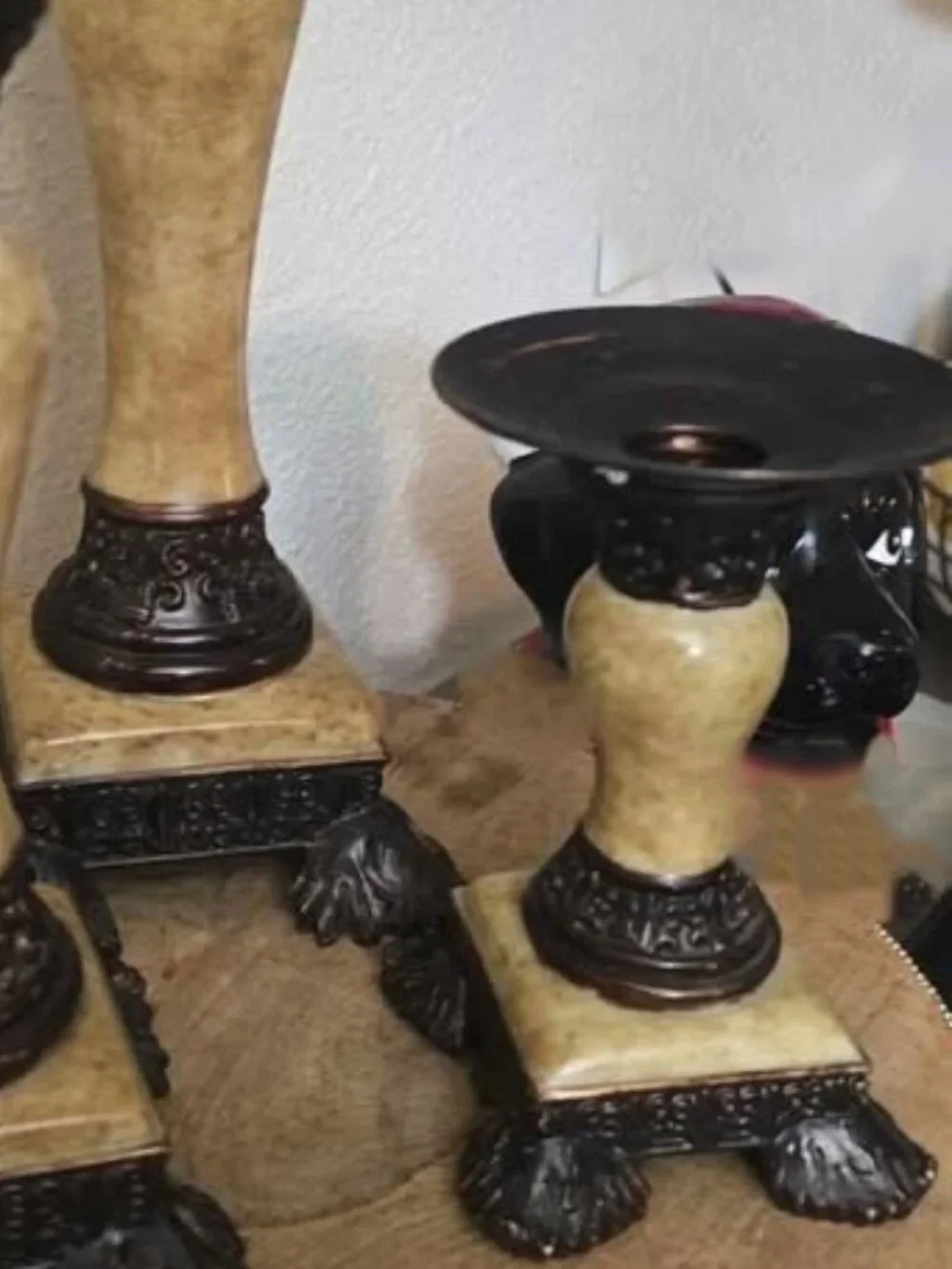 Set of 3 Vintage Marble Bronze Candle Holders